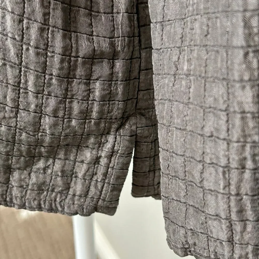 Eileen Fisher stitched Mandarin frog closure silk linen top jacket 3/4 sleeve L
